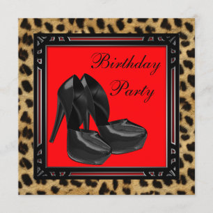 Invitation Chaussures à talon noir Léopard rouge fête d'anniv