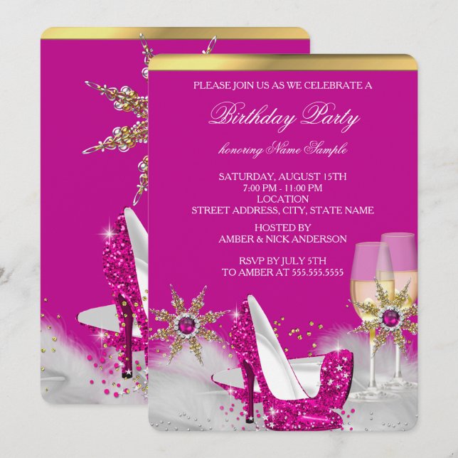 Invitation Chaussures à talon rose haute Silver Gold Champagn (Devant / Derrière)