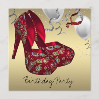 Invitation Chaussures à talon rouge or haute fête d'anniversa
