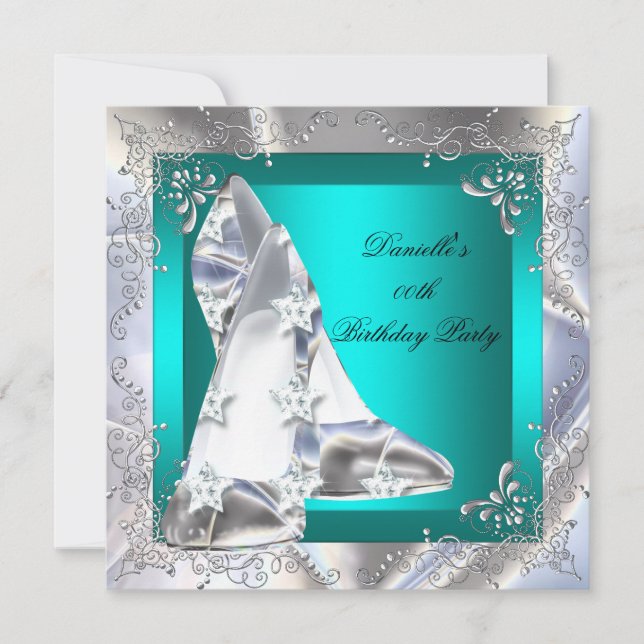 Invitation Chaussures à talon turquoise Silver Anniversaire (Devant)