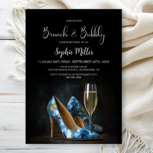 Invitation Chaussures à talons à fleurs bleues, brunch et cha