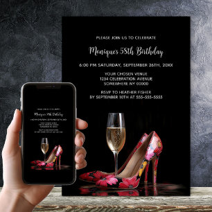 Invitation Chaussures à talons aiguilles florales rouges pour