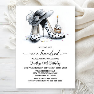 Invitation Chaussures à talons hauts à pois pour 100e anniver