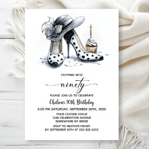 Invitation Chaussures à talons hauts à pois pour 90e annivers
