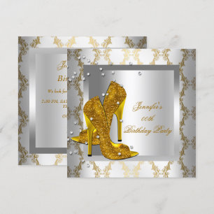 Invitation Chaussures à Talons Hauts Argent Or Fête d'Anniver