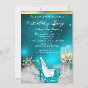Invitation Chaussures à talons hauts bleu sarcelle argent or 