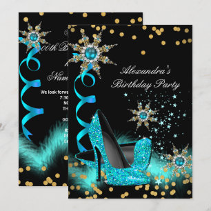 Invitation Chaussures à talons hauts bleu sarcelle pailletées