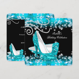 Invitation Chaussures à talons hauts bleu sarcelle pailletées