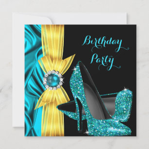 Invitation Chaussures à talons hauts bleu sarcelle pour fête 