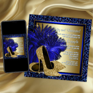 Invitation Chaussures à talons hauts bleues et dorées pour la