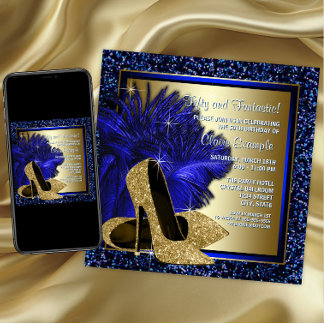 Invitation Chaussures à talons hauts bleues et dorées pour la
