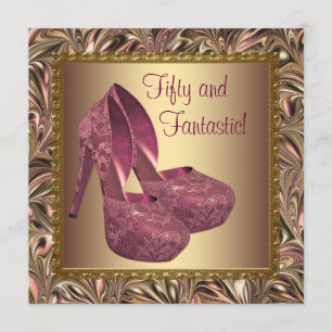 Invitation Chaussures à Talons Hauts Femme Rose Or 50ème Anni