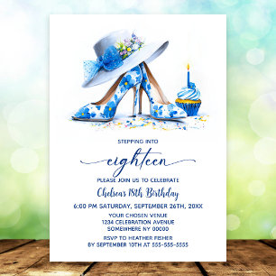 Invitation Chaussures à talons hauts florales bleues pour fêt
