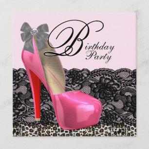 Invitation Chaussures à talons hauts imprimé léopard rose Fêt