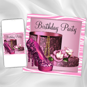 Invitation Chaussures à talons hauts léopard rose Fête d'anni