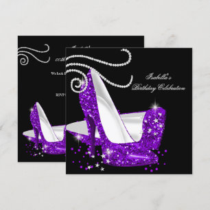 Invitation Chaussures à talons hauts pailletées violettes Fêt