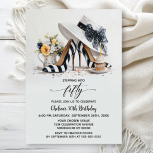 Invitation Chaussures à talons hauts rayées noir et blanc 50e