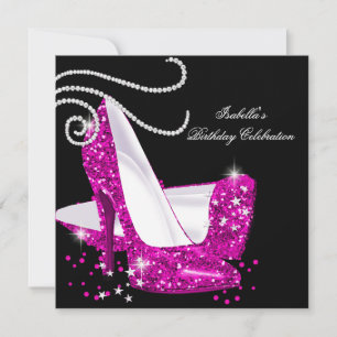 Invitation Chaussures à talons hauts rose pailleté noir fête 
