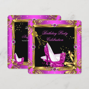 Invitation Chaussures à talons hauts rose pailletées dorées n