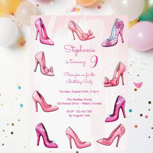 Invitation Chaussures à talons hauts roses poupée fille fête 