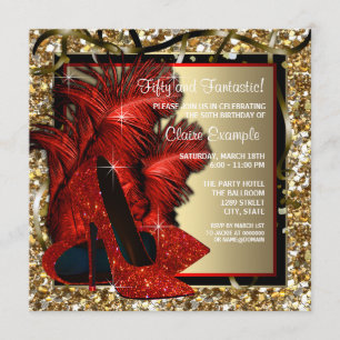 Invitation Chaussures à talons hauts rouges et dorés de femme