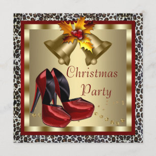 Invitation Chaussures à talons hauts rouges Fête de Noël léop