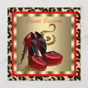 Invitation Chaussures à talons hauts rouges imprimé léopard p