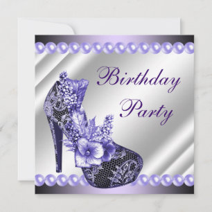 Invitation Chaussures à talons hauts violets Perles Anniversa