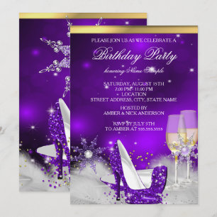 Invitation Chaussures à talons hauts violettes argent doré ch