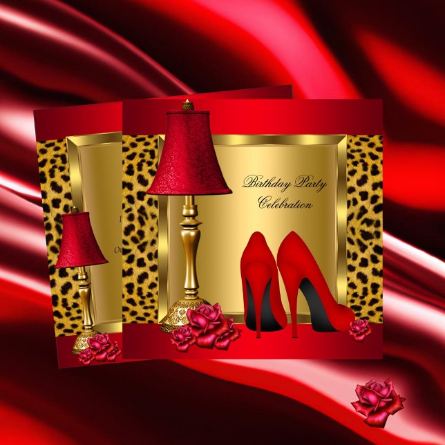 Invitation Chaussures à talons Roses Or Rouge Léopard Fête d' (Créateur téléchargé)