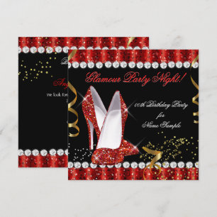 Invitation Chaussures à talons rouges dorés pour soirée glamo