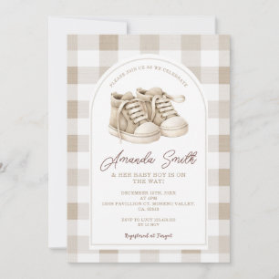 Invitation Chaussures bébé beige à carreaux Boy Booties Baby 