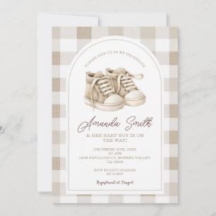 Invitation Chaussures bébé beige à carreaux Boy Booties Baby 