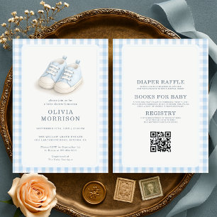 Invitation Chaussures bébé bleues tout-en-un pour Baby Shower