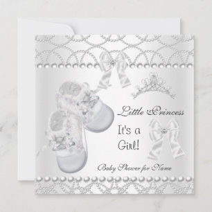 Invitation Chaussures bébé fille baptême argentées blanches P