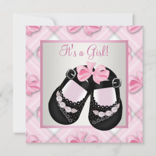 Invitation Chaussures Bébé Rose Noir Rose Bébé Fille Douche