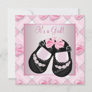 Invitation Chaussures Bébé Rose Noir Rose Bébé Fille Douche