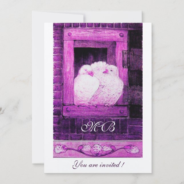 Invitation CHAUSSURES BLANCHES À LA FENÊTRE Monogramme, viole (Devant)