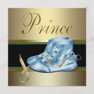 Invitation Chaussures Bleues Baby shower Prince Couronne Or
