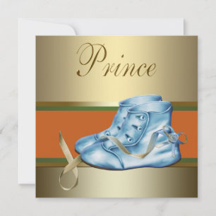 Invitation Chaussures Bleues Baby shower Prince Couronne Or