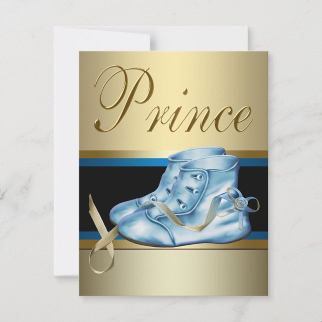 Invitation Chaussures Bleues Baby shower Prince Couronne Or N (Devant)