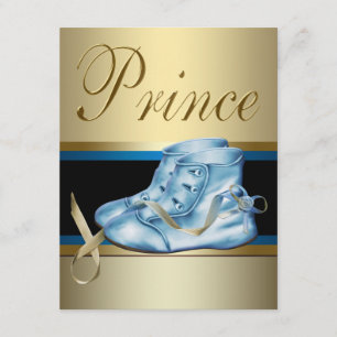 Invitation Chaussures Bleues Baby shower Prince Couronne Or N