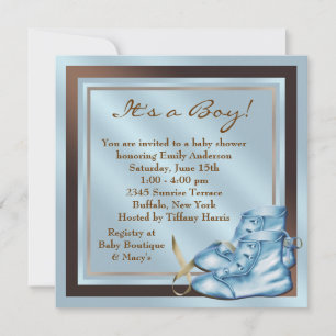 Invitation Chaussures Bleues Marron Bébé Fête de Bébé Garçon 