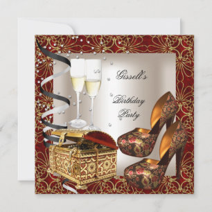 Invitation Chaussures Damassées Rouge Or Crème pour Fête d'An