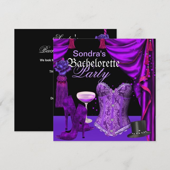 Invitation Chaussures de Bachelorette de Bachelorette violet  (Devant / Derrière)
