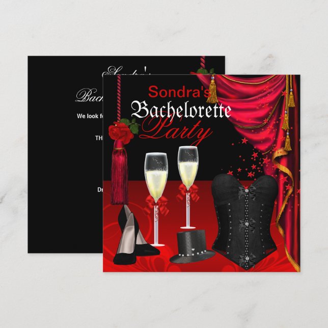 Invitation Chaussures de Bachelorette Red Black Corset (Devant / Derrière)
