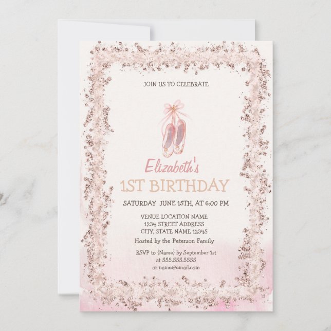 Invitation Chaussures de ballet à paillettes cadre anniversai (Devant)