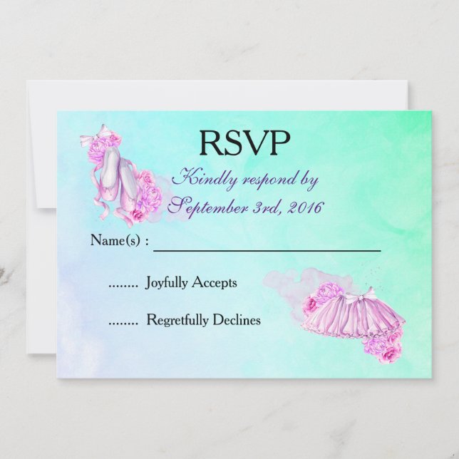 Invitation Chaussures de ballet en Aquarelle rose et Tutu RSV (Devant)