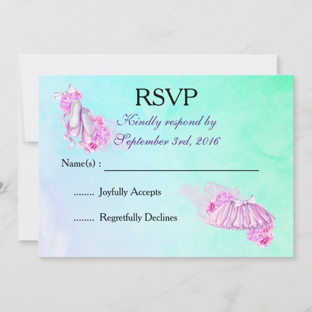 Invitation Chaussures de ballet et tutu à aquarelle rose RSVP (Devant)