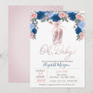 Invitation Chaussures de Ballet Points Floraux  Baby Shower 